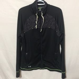 Under Armour Jacket Men Large Black Semi Fitted Running Front Zip Pockets